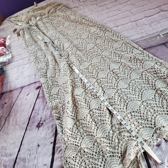 Sharagano Lace Maxi Dress Halter Sleeveless Beachy Summer Bohemian in Bone Sz 14 - Picture 13 of 13